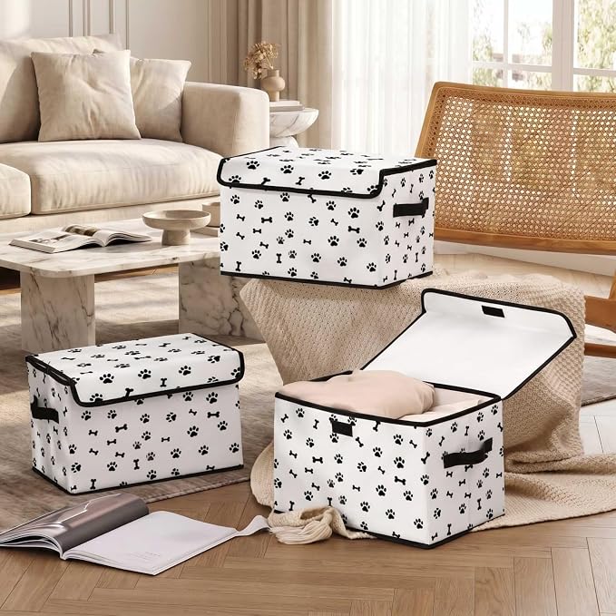 Stackable Storage Bins with Lids,Closet Organizers Fabric Box for Home and Office,Blanket Clothes Organizers,Under Bed Storage Containers 3 Pack