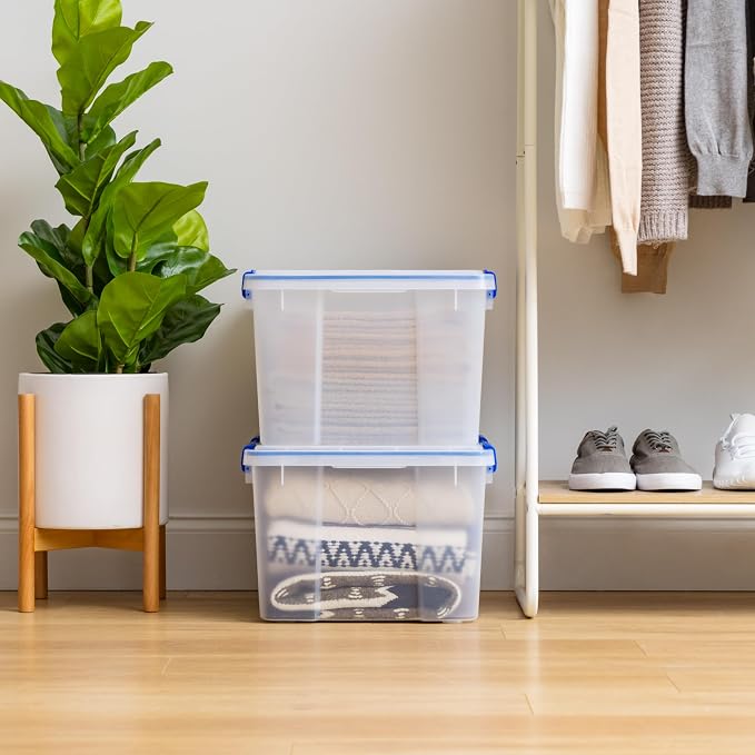 IRIS USA 2-Pack 44 Qt Storage Bins with Gasket Lids, Clear/Blue | WeatherPro seal helps protect bulky items for moving, garage, attic and basement storage
