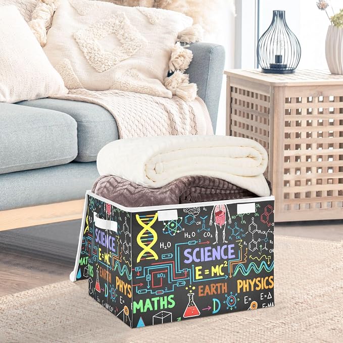 Math Study Fabric Storage Bins with Lid Foldable Storage Boxes 40L Baskets | Decorative Storage Boxes, 300D Oxford Cloth, Hollow Board Frame, Flip Top Velcro Lid, 16.5x12.6x11.8 inch, Collapsible Design