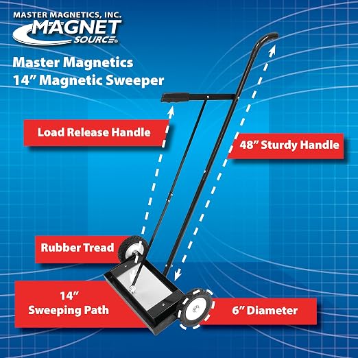 Master Magnetics Magnetic Floor Sweeper with Release - Heavy Duty Push-Type, 14" Sweeping Width, 1 Each, MFSM14RX