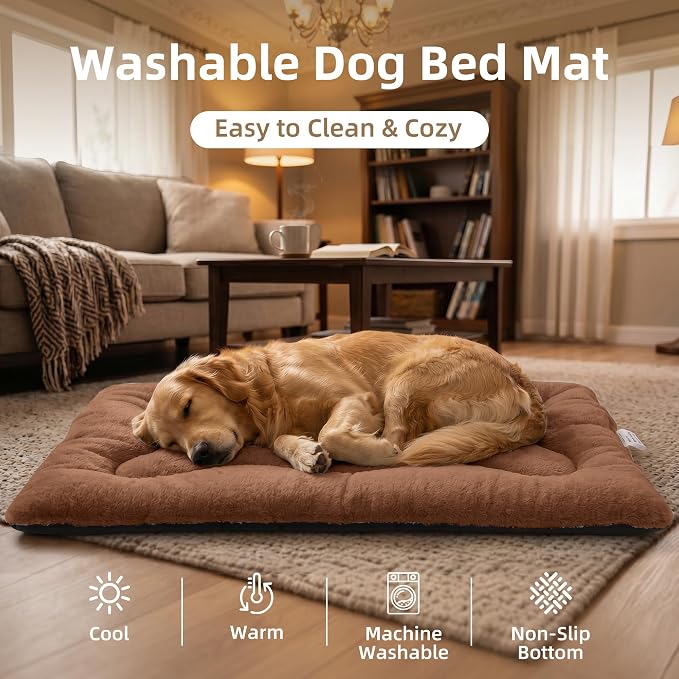 Dog Bed 36" for Metal Crate Pad,Washable Sleeping Mat for Medium/Large Pets | Soft faux rabbit fur, non-slip,machine wash/dry, plush cushioning, for crates, floors & travel, multiple sizes for all breeds