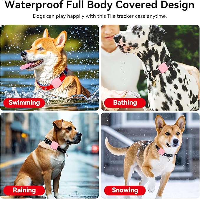 DDJ Waterproof Dog Collar Holder for Life360 Tile Mate Tracker, 2-Pack Durable Silicone Cover, Anti Lost for Life 360 Tile Tracker Case for Cat & Pet Collars, Easy Installation, Lightweight, Pink