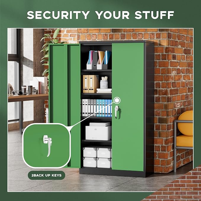Greenvelly Metal Storage Cabinet, 72" Locking Metal Garage Storage Cabinet with Doors and 4 Adjustable Shelves, Lockable Steel Cabinet for Home Office, Garage, Shop, School (Green 36" W x 18" D)