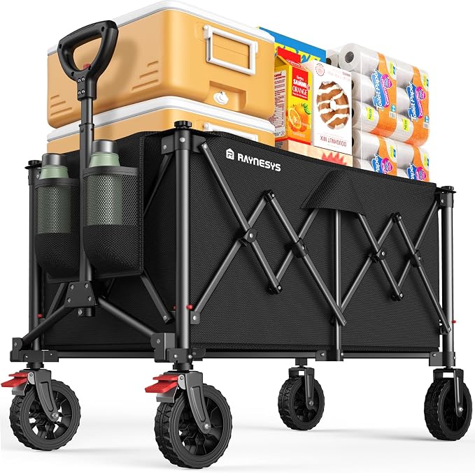 Collapsible Wagon Cart with Wheels, 440LBS for Grocery Shopping Camping | 200L Capacity Wagons Carts Foldable,Heavy Duty Foldable Wagon,Portable Utility Carts for Camping Grocery Garden Shopping