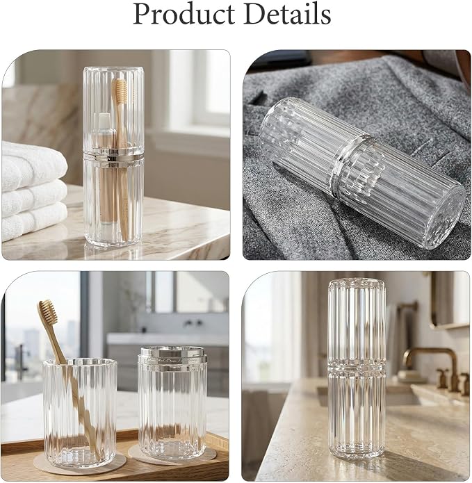 Zerodeko 2pcs Portable Toothbrush Holder for Suitcase and Toothpaste Container with Lightweight Pet and Abs Material, Easy Cleaning Design, Safe Storage for Business Trips and School Use
