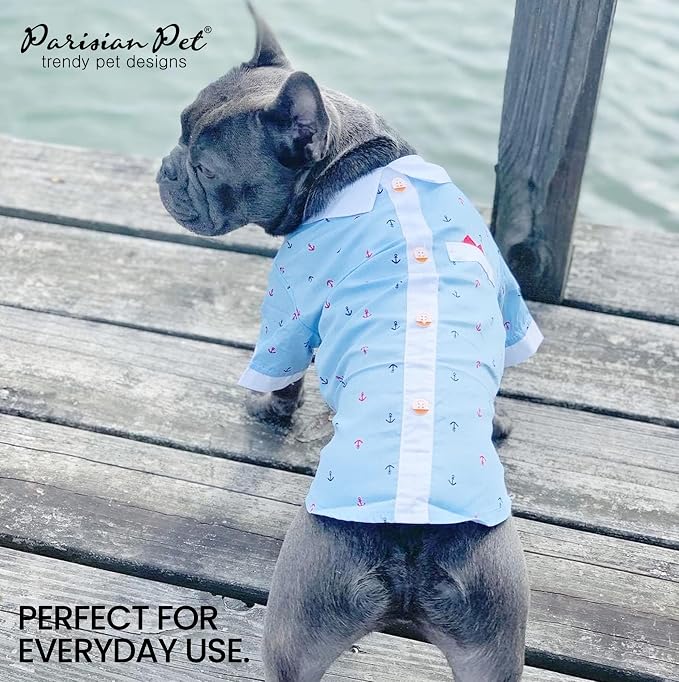 Parisian Pet Anchor Dog Shirt – Nautical Shirts for Small Dogs – Summer Puppy Clothes – Lightweight and Breathable Dog Clothes – Light Blue Dogs Beach Outfit - Comfortable and Trendy Pet T Shirts