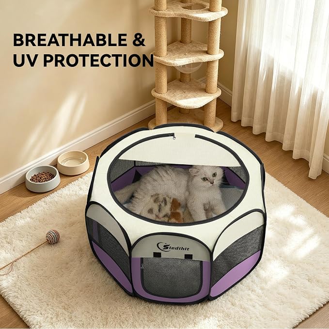 Siedihit Dog Cat Playpen, Puppy Pet Playpen Indoor for Small Dog Crate Tent Cage Outdoor, Portable Pop Up Dogs Enclosure Kennel with Carrying Case for Dogs/Cats/Rabbits