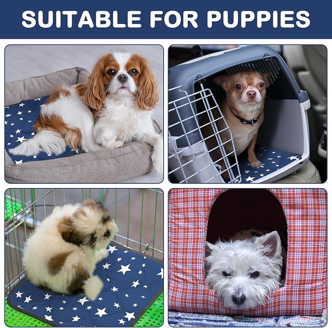 4 Pack Self Warming Cat Bed Self Heating Cat Mat Star Pattern Soft Dog Crate Pad Thermal Pet Mat Anti Slip Kennel Dog Washable Warming Bed for Outdoor Indoor(18 x 18 Inch,Blue)