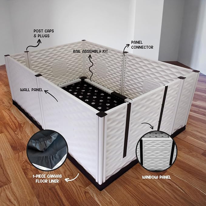 EZclassic Dog Whelping Box - Washable Pee Pad, Extra-Large 48x76x28 | Tall 48x76x28 breeder whelping box with high walls, durable customizable panels, quick setup, and easy cleaning