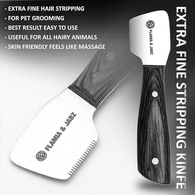 FJ Professional Stripping Knife kit (6 pieces set) for Dogs & Pets, Wooden Handle Grip with Stainless Steel Blade (Right handed) (Black)