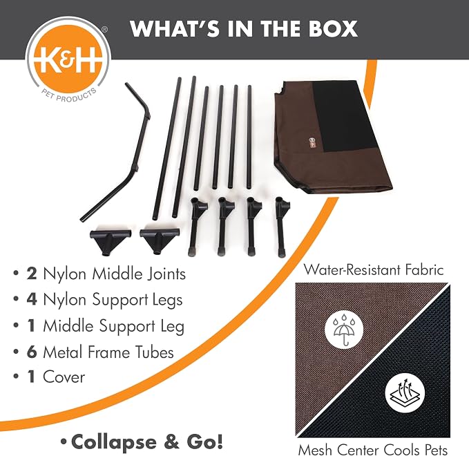 K&H Outdoor Elevated Dog Bed, Cooling Raised Dog Bed, Chocolate, XL 50x32in | Pet Cot for Large & Extra Large Pets, Breathable Mesh Center Hammock Design, Indoor/Outdoor Washable Cover, 50x32in