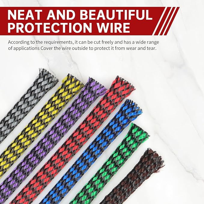 Expandable Braided Cable Sleeve, PP Yarn + PET Braided Expandable Sleeving Cable Management Protection High Density PET Wire Cover Sheath for Cables (Grey Black, 4mm (5/32")-19ft)