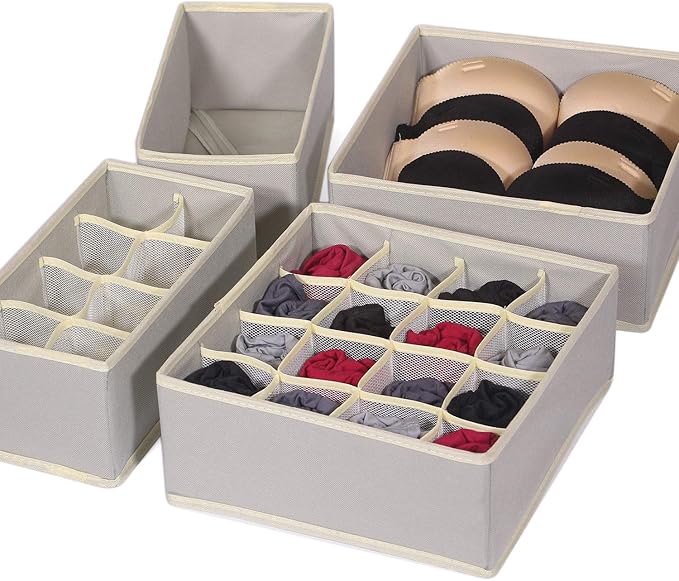 TENABORT 12 Pack Foldable Drawer Organizer Dividers Cloth Storage Box Closet Dresser Organizer Cube Fabric Containers Basket Bins for Underwear Bras Socks Panties Lingeries Nursery Baby Clothes Gray