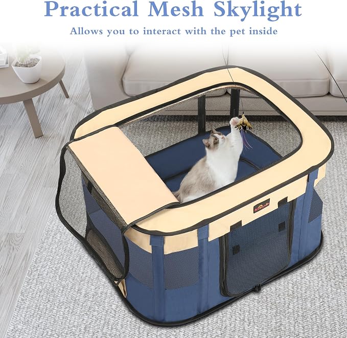 Dog Playpen, Pet Playpen, Foldable Kitten cage Puppy Play Pen, Portable Dog Kennel Tent Crate, Indoor Outdoor Travel Camping Use for Small Animals with Carrying Case (Blue M)