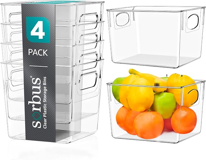 Sorbus Fridge Organizers and Storage, Clear Plastic Bins (Medium, 4 Pack)