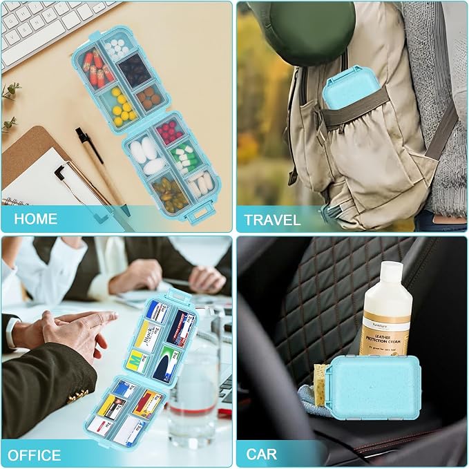 Blue 189-Label Pill Organizer - Travel Medicine Case with Compact Pill Box & Labels (1 Pack)