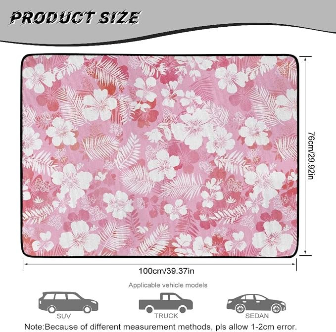 Floral Print All Weather Truck Protection Cargo Liner, 29" x 39" Hawaii Style Car Trunk Mat for SUV, Non Slip Washable Durable Pet Friendly Pink Rear Cargo Mats