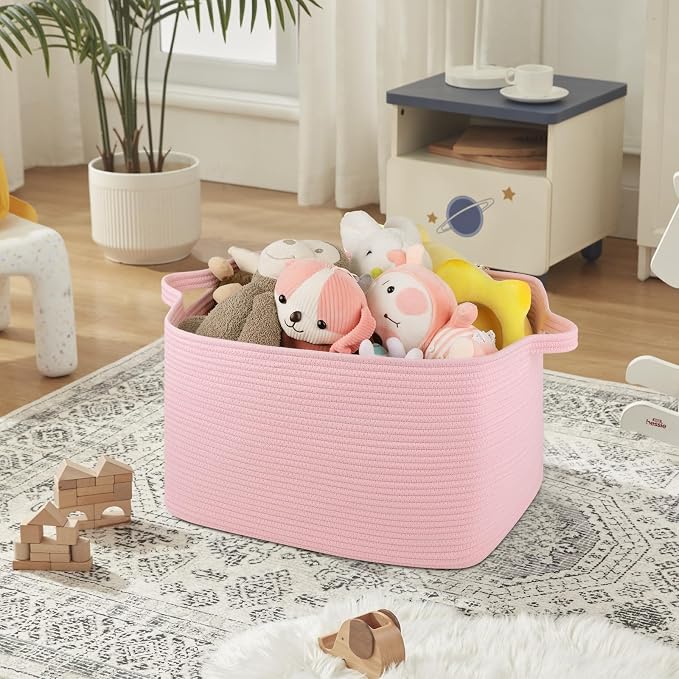 OIASKET 65L Extra Large Blanket Basket Living Room, 19.7"x15.8"x11.8" | Rectangle Woven Laundry Hamper, Nursery Blanket Storage Living Room, Toy Storage With Handle, Large Baskets for Organizing