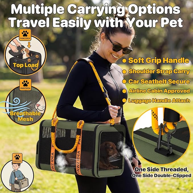 PAWZIDEA Expandable Pet Carrier with Wheels, TSA Airline Approved, Up 18lbs | 18x11x11 Underseat, Rolling Soft-Sided Carrier for Large Cats & Small Dog Travel Bag, Self-Locking Zippers, Telescopic Handle