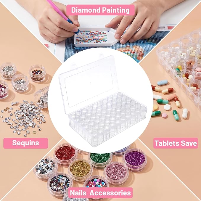 2 Pack 60 Grids Bead Organizers and Storage Diamond Art Storage | Durable Pet Material, Portable Diamond Art Storage, Small Storage Container, for Beads Seeds Glitter Rhinestones
