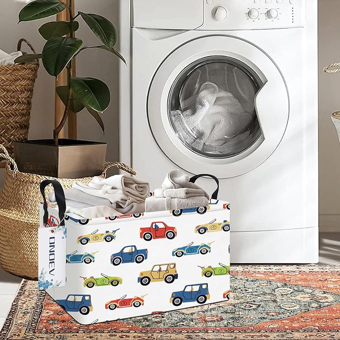 Rectangular Cartoon Car Storage Bin,Closet Organizer Basket | Waterproof fabric, reinforced handles, foldable bin holds apparel, gaming‑gear and belongings for teen‑boy bedrooms