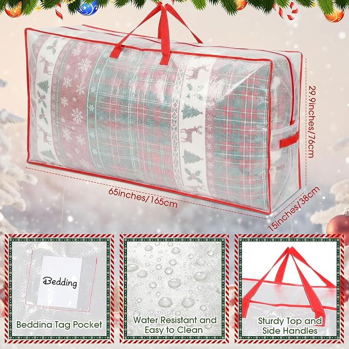 2 Pack Extra Large Moving Bags, 126 Gal Heavy Duty Storage, Red | Clear Waterproof Storage Bags with Reinforced Handles Zipper, For Clothes Bedding Seasonal Decorations Holiday Organizer