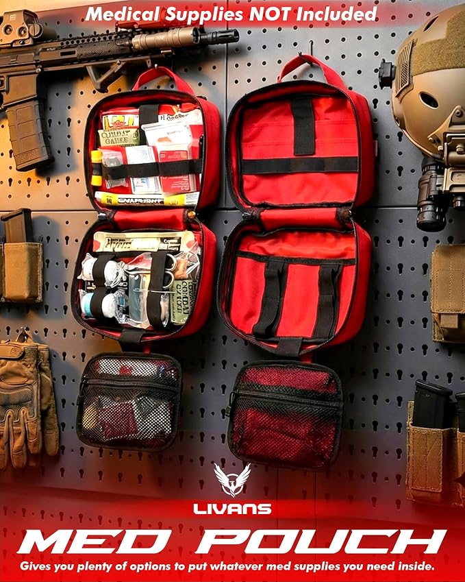LIVANS Medical Bag, First Aid Bag Empty for Emergency & Trauma Kits | Molle Quick Release Design, Headrest Mount, Includes Flag and Cross Patch,Versatile for Tactical, Camping, Hiking and Travel