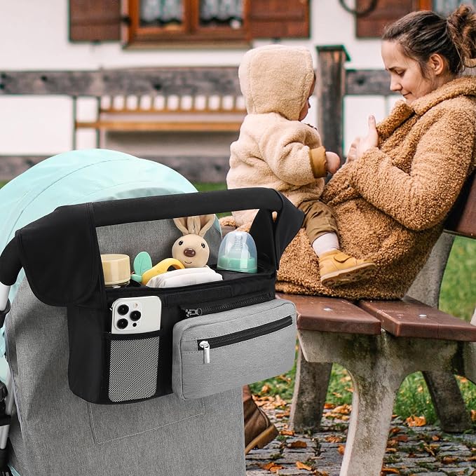 Accmor Universal Stroller Organizer with Insulated Cup Holder Detachable Phone Bag and Shoulder Strap,Stroller Bag Caddy Organizer for Uppababy, Baby Jogger, Britax Strollers
