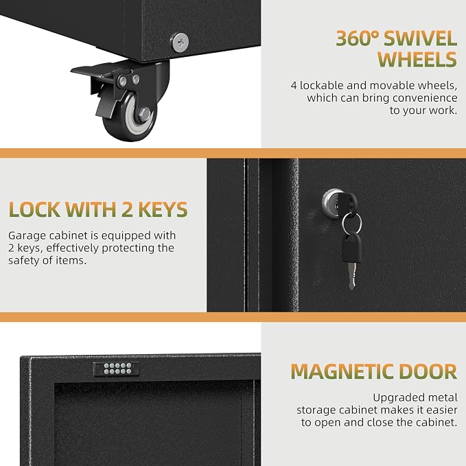 34''H Garage Storage Cabinet, Meatl Storage Cabinet with Lock | Tool Storage Cabinet, Steel Tool Cabinet with 2 Doors and Shelves for Garage, Warehouse, Assembly Required, Black