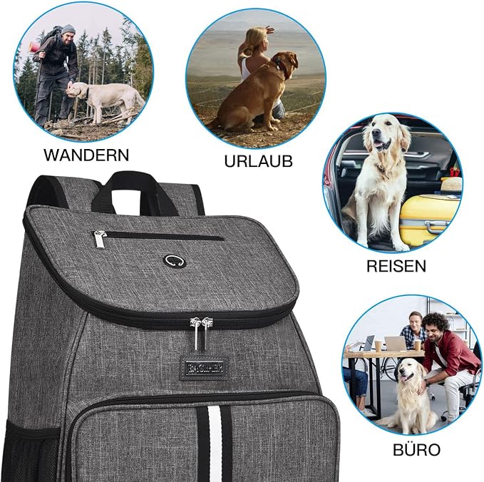 BAGLHER丨Dog Travel Bag, Airline Approved Pet Supplies Backpack, Dog Travel Backpack Accessories Set with 2 Silicone Collapsible Bowls and 2 Food Baskets, Gray