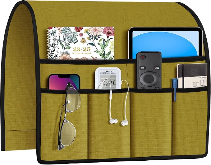 Joywell Armrest Organizer Remote Holder, Lemon Yellow | For Recliner Armchair, Couch Sofa Arm Chair Caddie, 6 Pocket Storage, For Magazine, iPad, Phone