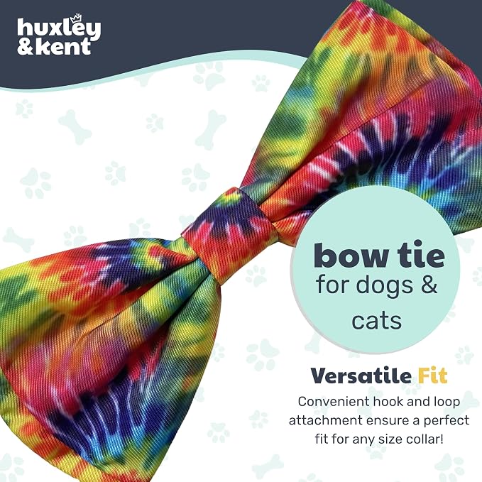 Huxley & Kent Pet Bow Tie for Dogs & Cats, Woodstock Tie Dye, Small/Medium | Hook & Loop Attaches to Any Collar, Soft Polyester, Lightweight & Machine Washable, Perfect for Holidays & Photos
