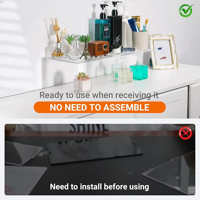 Clear Acrylic Cabinet Organizer Shelf 4Pcs, Stackable Cabinet Shelves, Dish Organizer for Cabinet, Kitchen Cabinet Organizer Riser, Pantry Cupboard Storage for Spice Bottles, Mugs, Small Plates & Jars