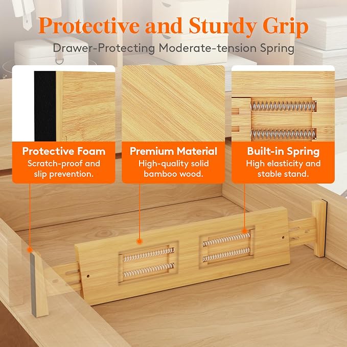 Lifewit 4" High Dresser Drawer Dividers, Adjustable Bamboo Drawer Organizer | 8 Pack 17"-21.5" Expandable Drawer Separator for Clothes, Utensils, Kitchen, Cabinet, Closet, Nursery Organization & Storage