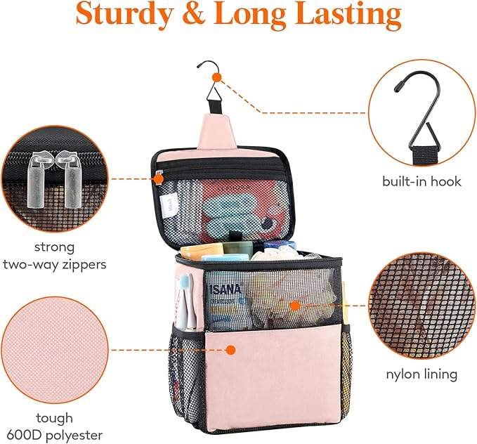 Lifewit Mesh Shower Caddy Bag Portable for College Dorm Room Essentials, Hanging Organizer Basket, Quick Dry Tote Bag for Camping, Bathroom, Beach, Travel, Medium, Pink | Portable, Quick Dry, College Dorm Room Essentials, Tote Bag for Toiletry, Bathroo...