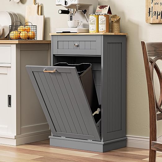 Spurgehom Trash Can Cabinet 13 Gallon, Garbage Cabinet with Drawer