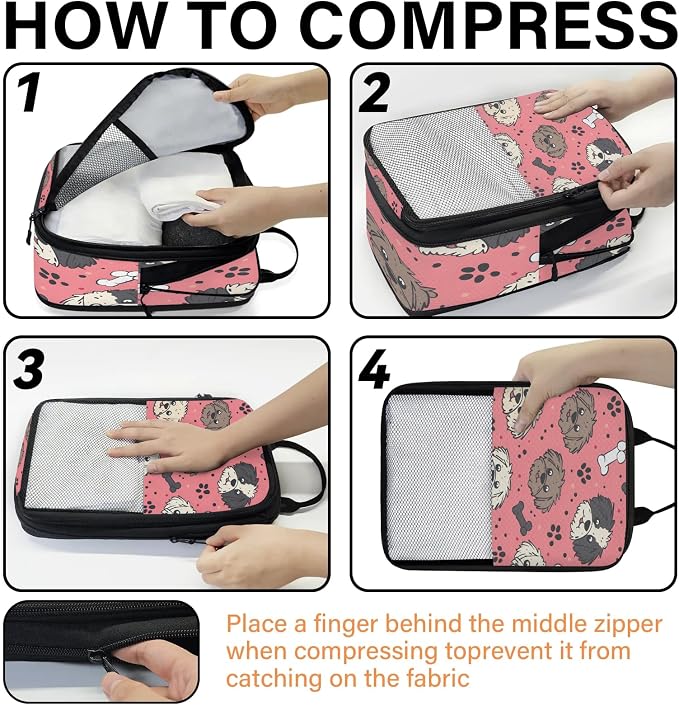 Cute Dog Compression Packing Cubes Dog Paw 6 Set Travel Packing Cubes for Suitcases Lightweight Expandable Organizers