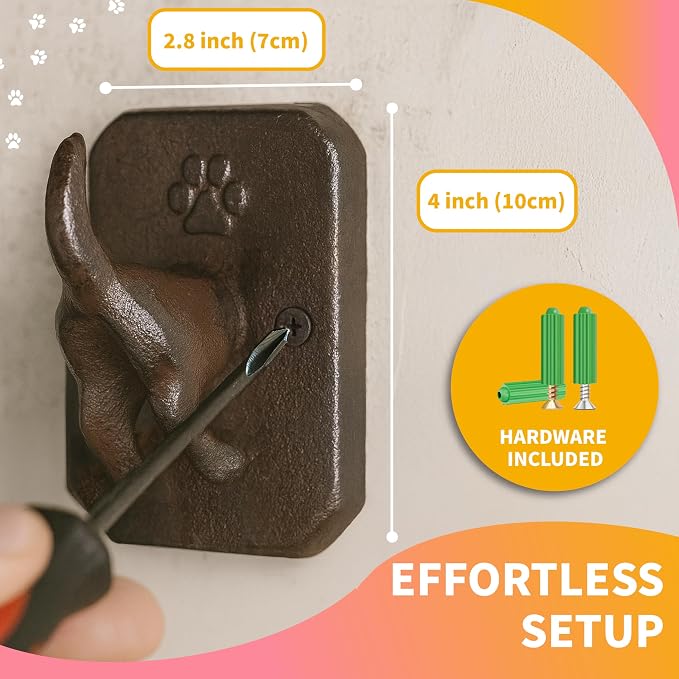 Tapeera 2 Pack Cast Iron Dog Leash Holder for Wall - Dog Butt Hooks Organizer - Heavy Duty Wall Hooks For Keys, Coat, Harness, Hat, Bag, Towel - Rustic Decorative Pet Leash Hook - Gifts for Pet Lovers