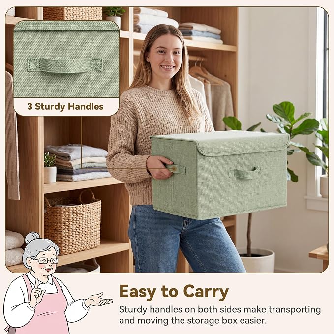 GRANNY SAYS Memory Keepsake Storage Box, Fabric Storage Bins with Lids | Flip-Top Lid, Collapsible, Stackable, 3 Handles, Ideal for Closet Clothes Blanket Toys, Large, Mixed Colors, 4-Pack
