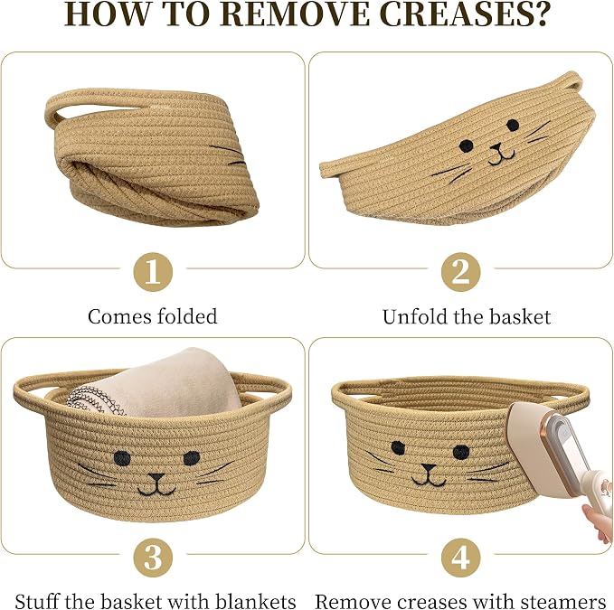 Small Cat Toy Basket, Gift Baskets Empty for Baby Shower,9.8" x 4" | Boo basket Cute Woven Rope Storage Basket for Home Decor, Baby Baskets for Nursery, Cat Pet toy box, Jute