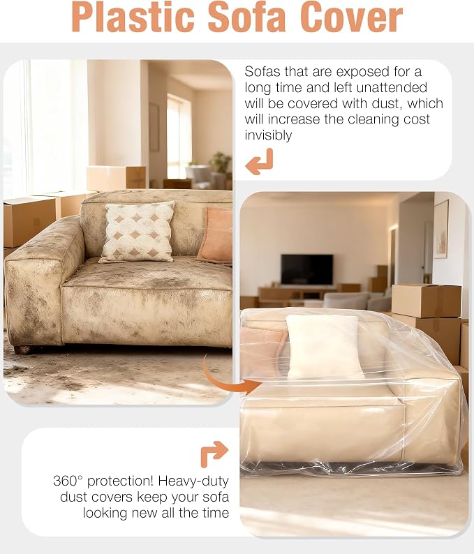 Magicheap Extra Thick 4mil Plastic Couch Cover, 84"H x 43"W x 84"D, Clear | Dust-Proof Sofa Cover for Sectional Couch Loveseat Furniture,Waterproof,Furniture Moving Bags for Moving Storage