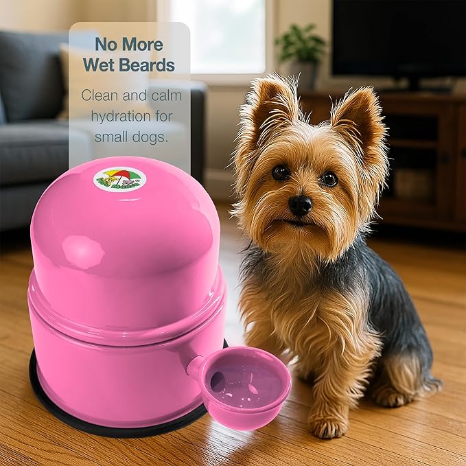 Pet Water Dispenser for Dogs and Cats, 47.3 oz – Gravity-Fed Aluminum Water Bowl, Prevents Wet Fur, Provides Continuous Fresh Water, Electrostatic Coated Finish, Vida Mansa (Pink)