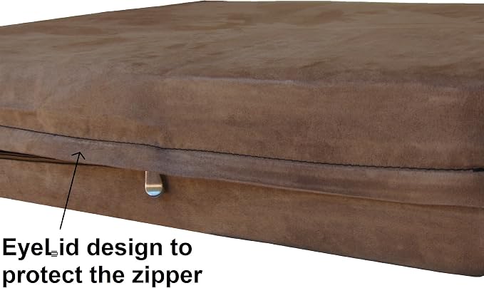 Dogbed4less Medium Large Orthopedic Gel Infused Memory Foam Dog Bed, Waterproof Liner and Washable Microsuede Brown Cover