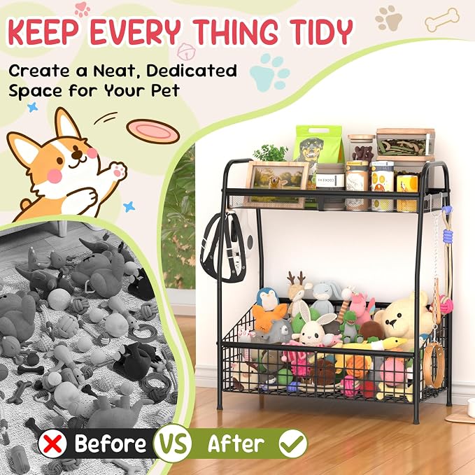 Kaiferty Indestructible Large Dog Toy basket, Toy Box for Dogs,Pet Toys Bin Dog Metal Wire Basket for Toys, Food Storage, Storage Organizer Chest Storage, Toy Box for Living Room Area (Black)