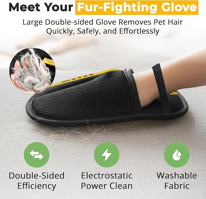 ZARAD Pet Hair Removal Glove for Dogs & Cats – Electrostatic Reusable Dog & Cat Hair Remover Glove | 2-in-1 Pet Grooming Glove & Fur Remover for Furniture, Couch, Car, Carpet, Laundry & Clothes (2)