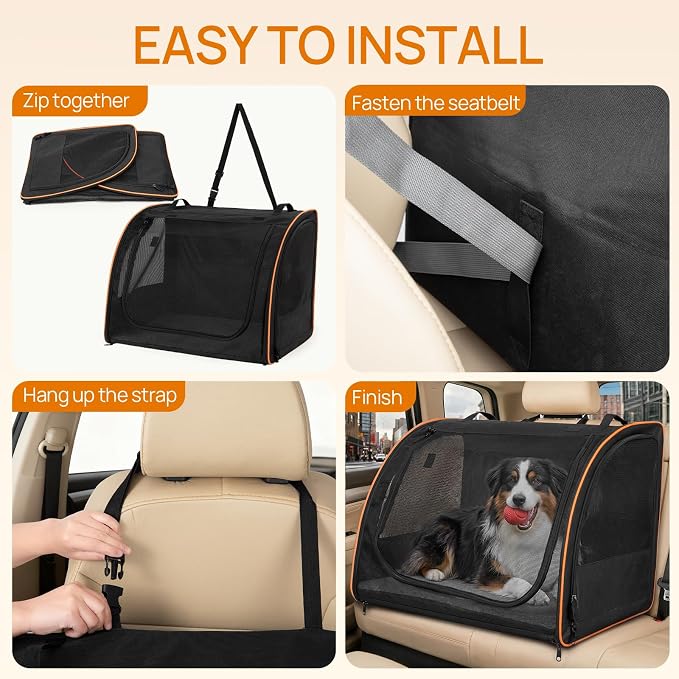 Dog Car Seat, Enclosed Carrier for Pets Travel Safety Dog Crate Soft-Sided Covered Car Kennel Carrier for Backseat for Medium Dogs