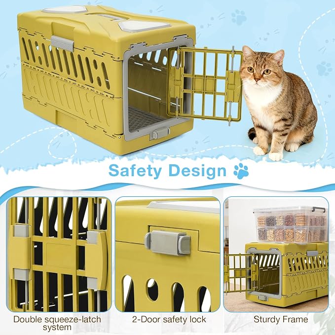 Collapsible Cat Carrier Hard, Plastic Hard-Shell Pet Carrier Travel | Front Door with Double Squeeze-Latch System, 4-Sided Ventilation, Fits Pets Up to 22 lbs, Size 22"L x 13"W x 14.6"H