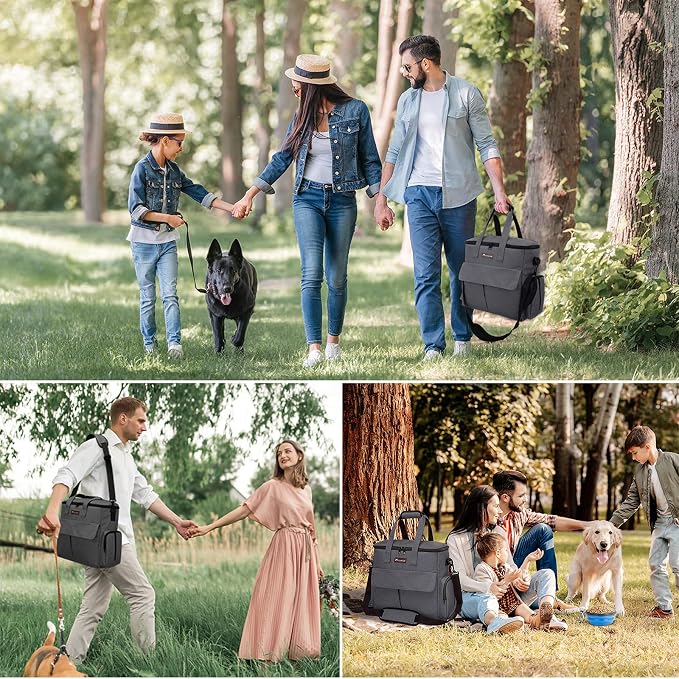 Modoker Weekend Dog Travel Bag with 2 Food Bags, 2 Bowls and Mat, Dark Gray | Dog Travel Accessories Organizer for Camping and Road Trips with Roomy Storage, Multiple Pockets and Water-Resistant Oxford