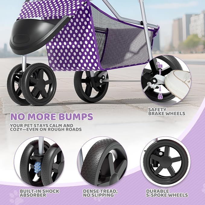 Magshion 3-Wheel Pet Stroller for Small/Medium Dogs & Cats, Up to 33lbs | Foldable Travel Jogger w/ Breathable Mesh Cover, Lightweight Design, Safety Tethers, Cup Holder & Storage Basket