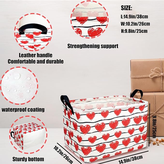 Valentine's Day Basket Gift for Empty Cute Heart Large Storage Bin for Kid and Baby Room Décor (Red Love)